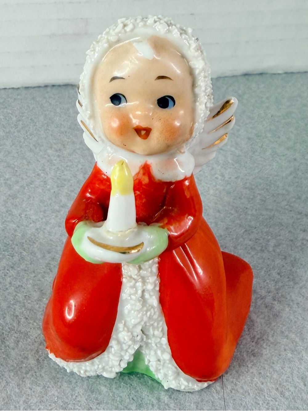 Vintage Christmas Holiday Spaghetti Angel With Candle Kneeling Figurine Japan